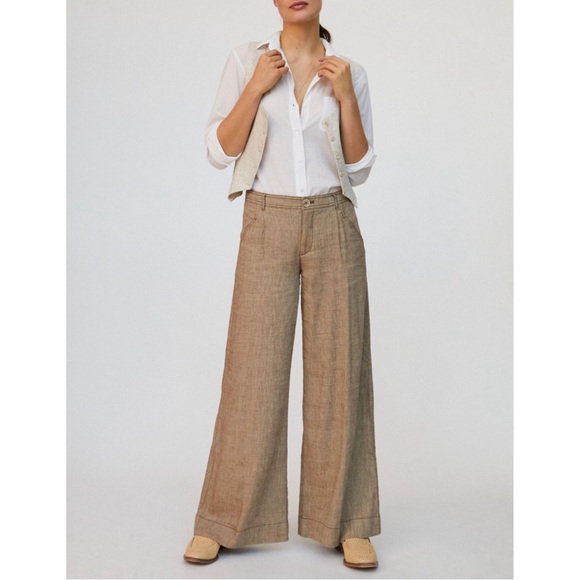 Anthropologie Linen Low Rise Wide Leg Pants brown tan - Picture 2 of 13